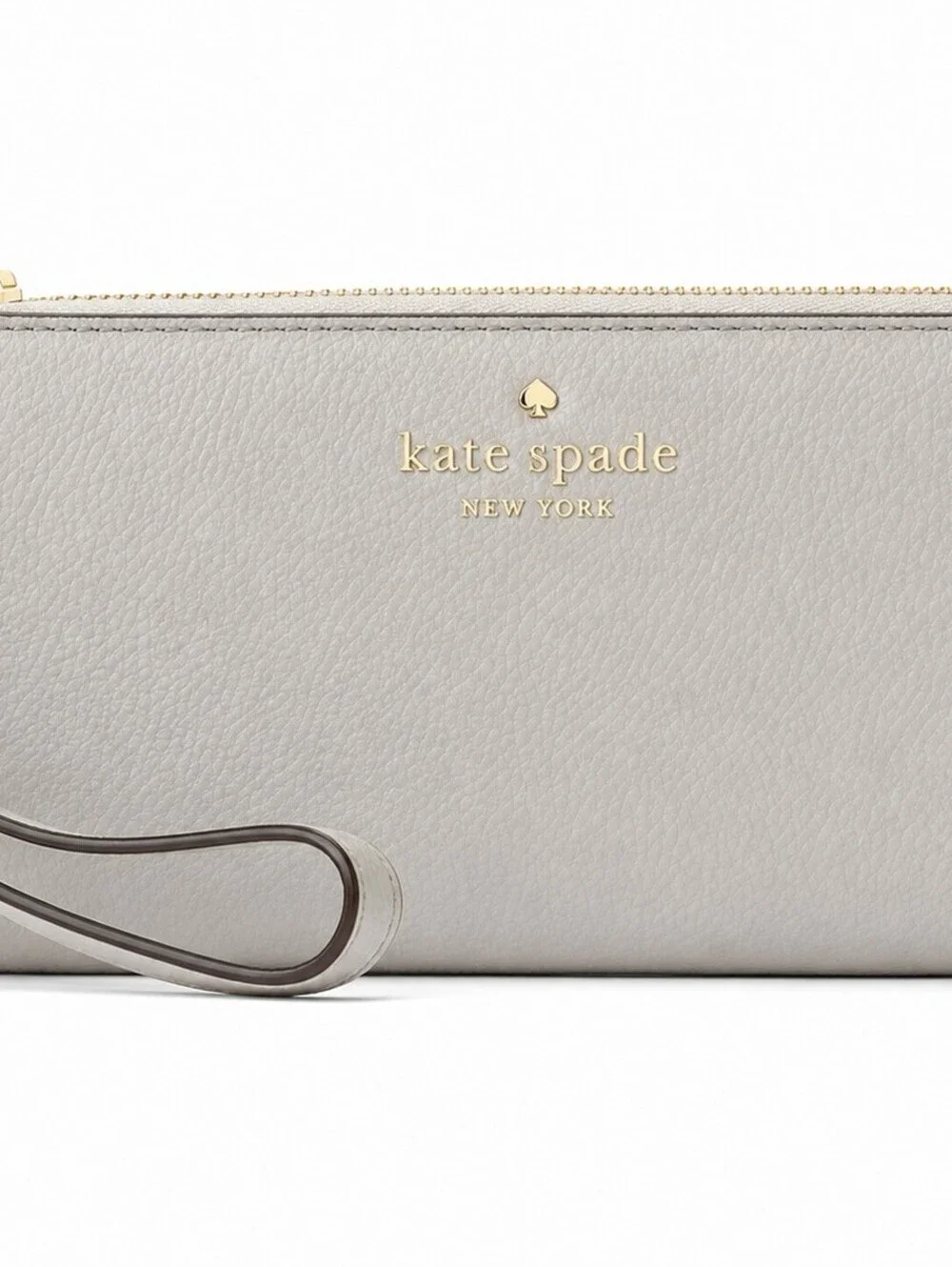 NWT KATE SPADE Wristlet Wallet Clutch Organizer Stone Gray Gold Zip Flawed